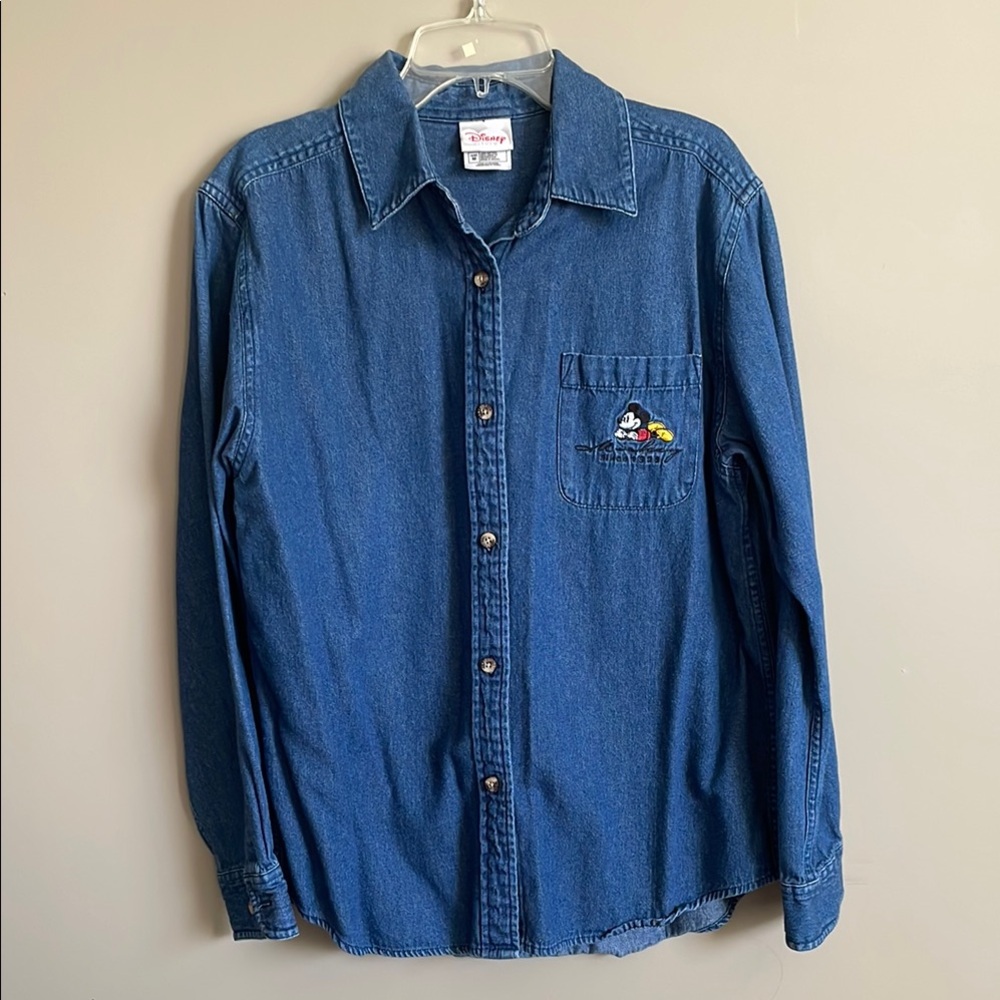 Vintage Disney Casual Denim Blue Button Down Shirt